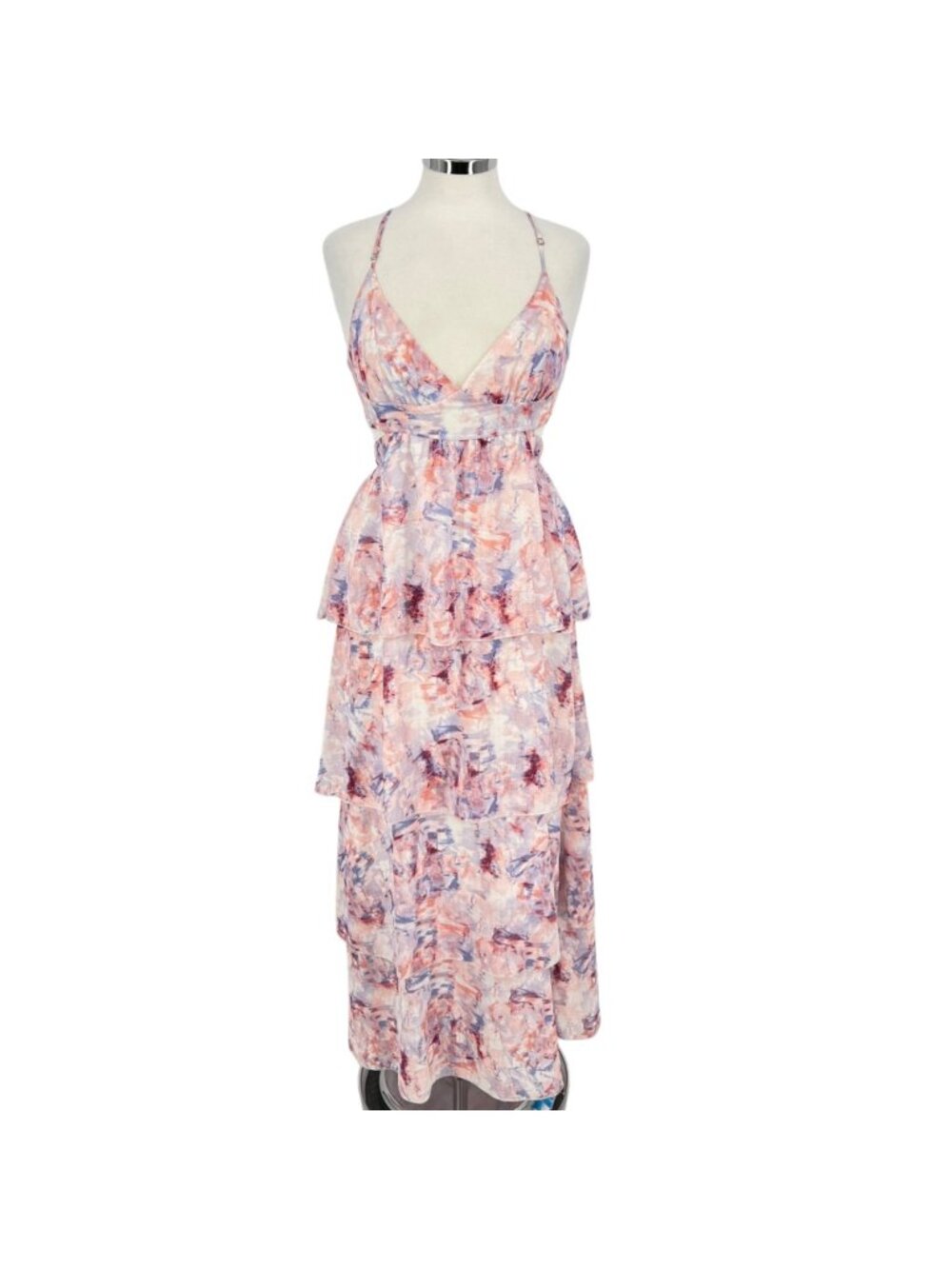 Fanco Cutout Tiered Sleeveless Maxi Dress Resortwear Pink Purple Size Medium NWT